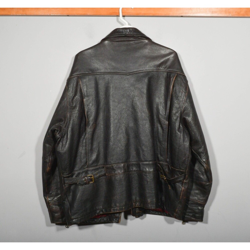Vintage Structure Heavy Brown Leather Zip Up Car Driving Coat Jacket Sz XL - Picture 7 of 8